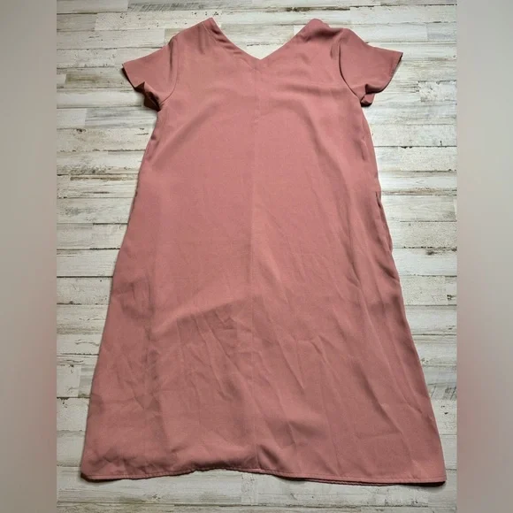 A New Day Dress Women Medium Basic Shift Blush Pink Short Sleeve V-Neck Pockets - Picture 10 of 10